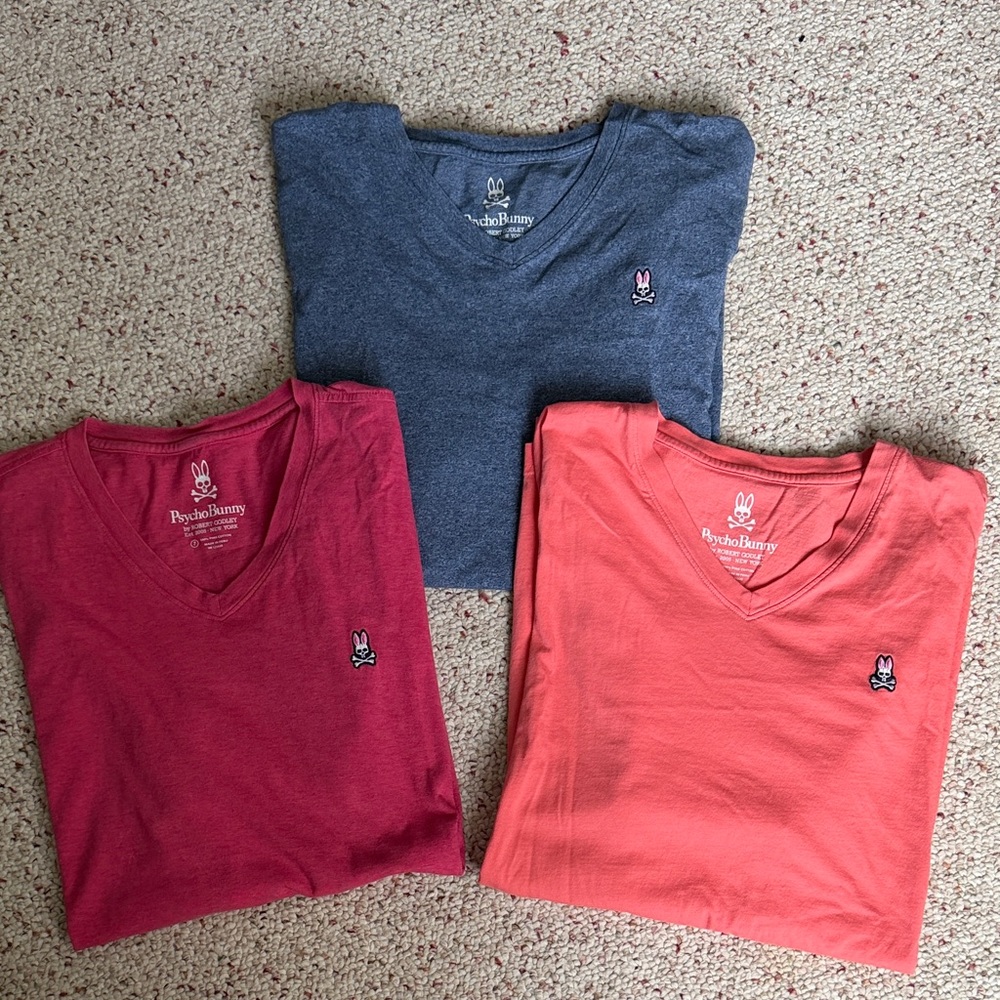 Psycho Bunny Men's V-Neck T-Shirt LOT OF 3